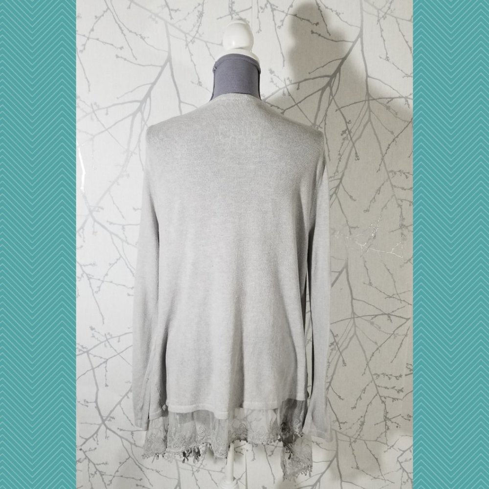 Elena Baldi Ivory Knit Open Front Cardigan w/ Lace Trim - Picture 4 of 5